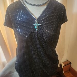Grace Karin Black Sequin Short Sleeve Top